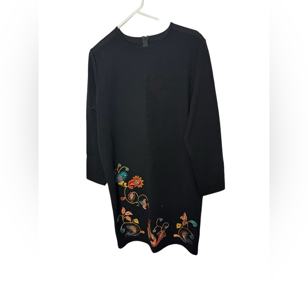 Vintage 90’s Wool Andrea Jovine Black Midi Dress.  SZ Large
